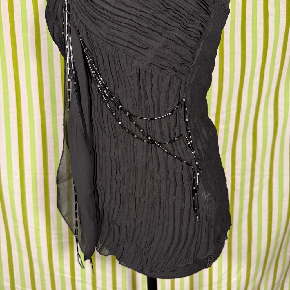 Kaelyn-Max Black Beaded Halter Top, Chiffon Layered Top, Size Medium - Picture 9 of 16